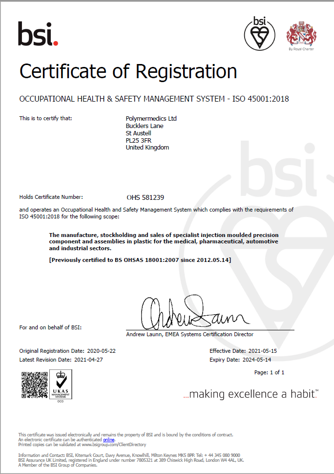 ISO 45001, Quality Standards - Polymermedics